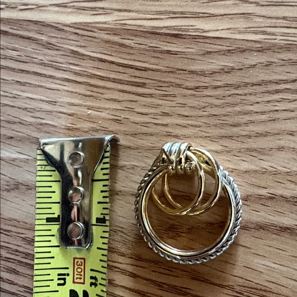 TWO-TONE TEXTURED DOUBLE LOOPED POST 1.5" EARRINGS - Picture 8 of 9